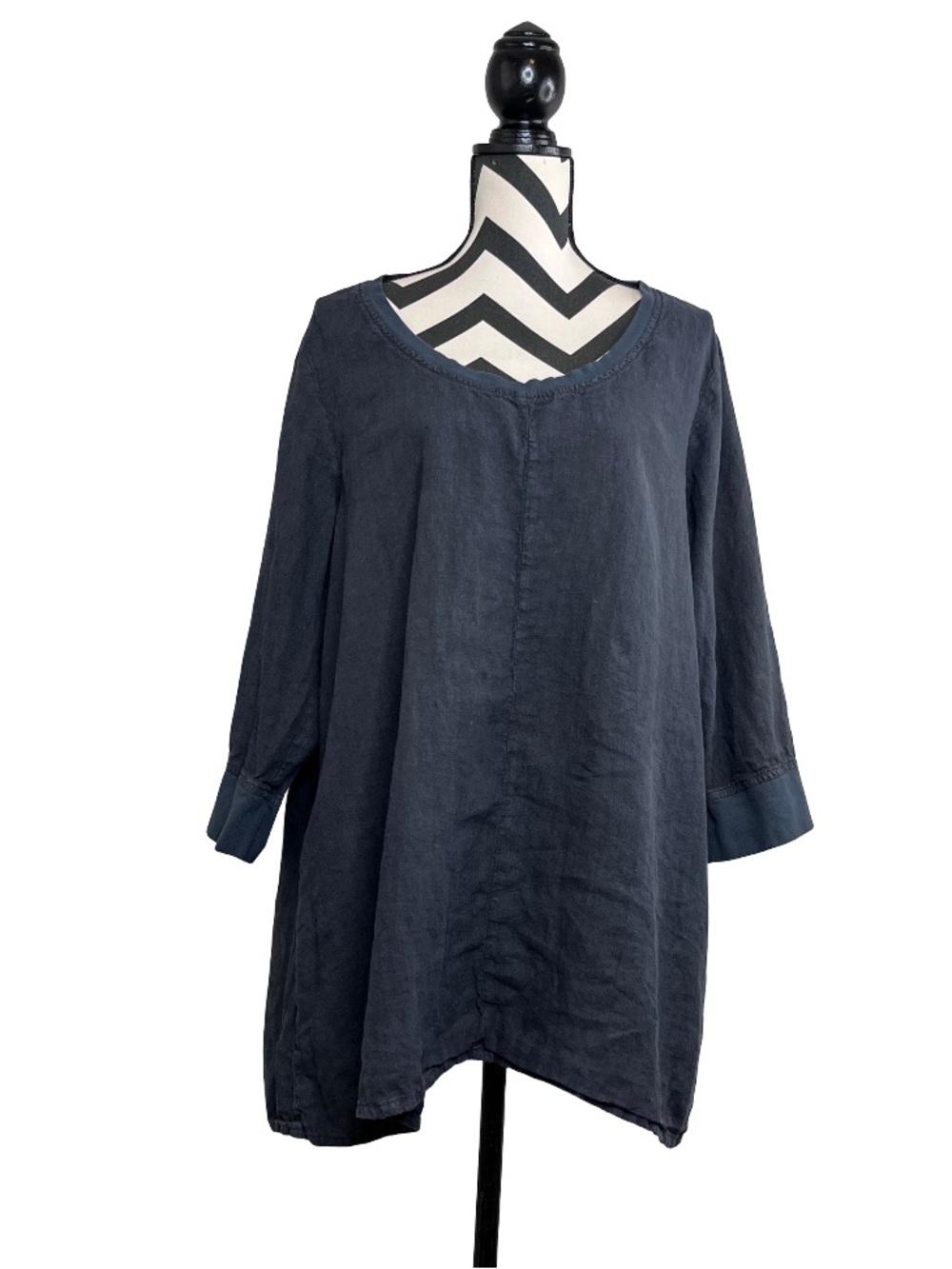 Flax Sz M 100% Linen Lagenlook Boho 3/4 Sleeve Tunic Top
